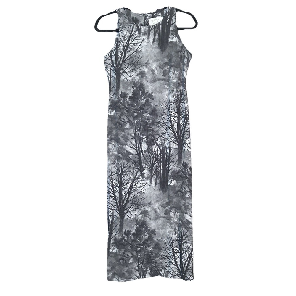 Women's Vintage Petite Sophisticate Goth Witchy Forest Scene Maxi Dress Size 0